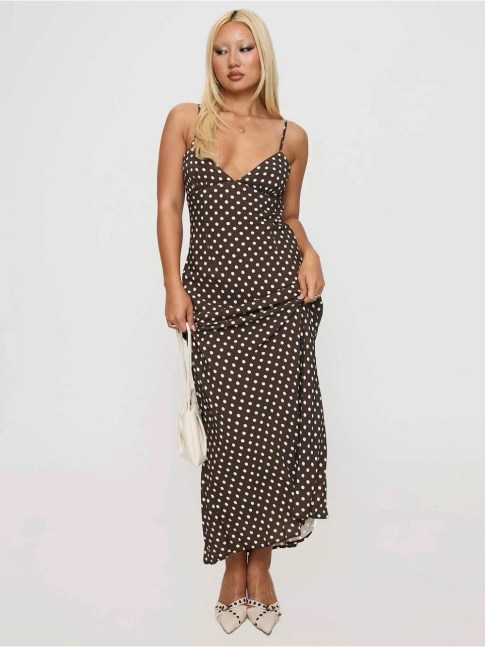 Princess Polly Brown Polka Dot Slip Maxi Dress - Picture 3 of 6